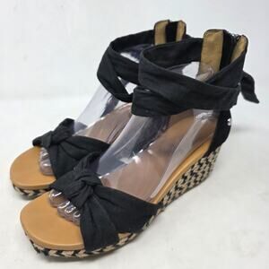 UGG Black Canvas Wedge Sandals Size 8 Womens Ankle Wrap Espadrilles